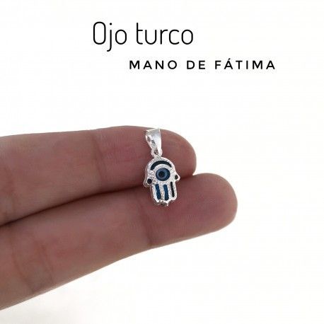 Colgante Mano de Fátima Ojo Turco pequeño de Plata de ley 1