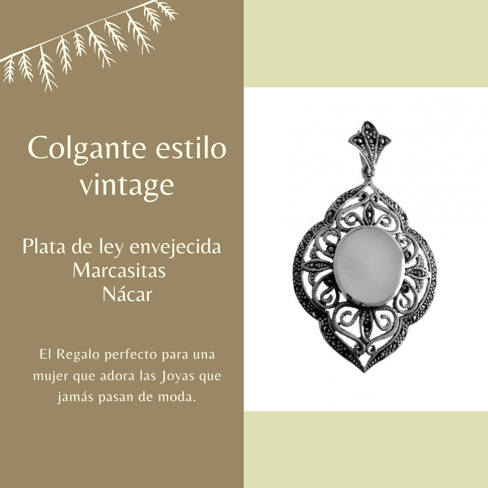 Colgante calado en Plata envejecida con Nácar y Marcasitas 1