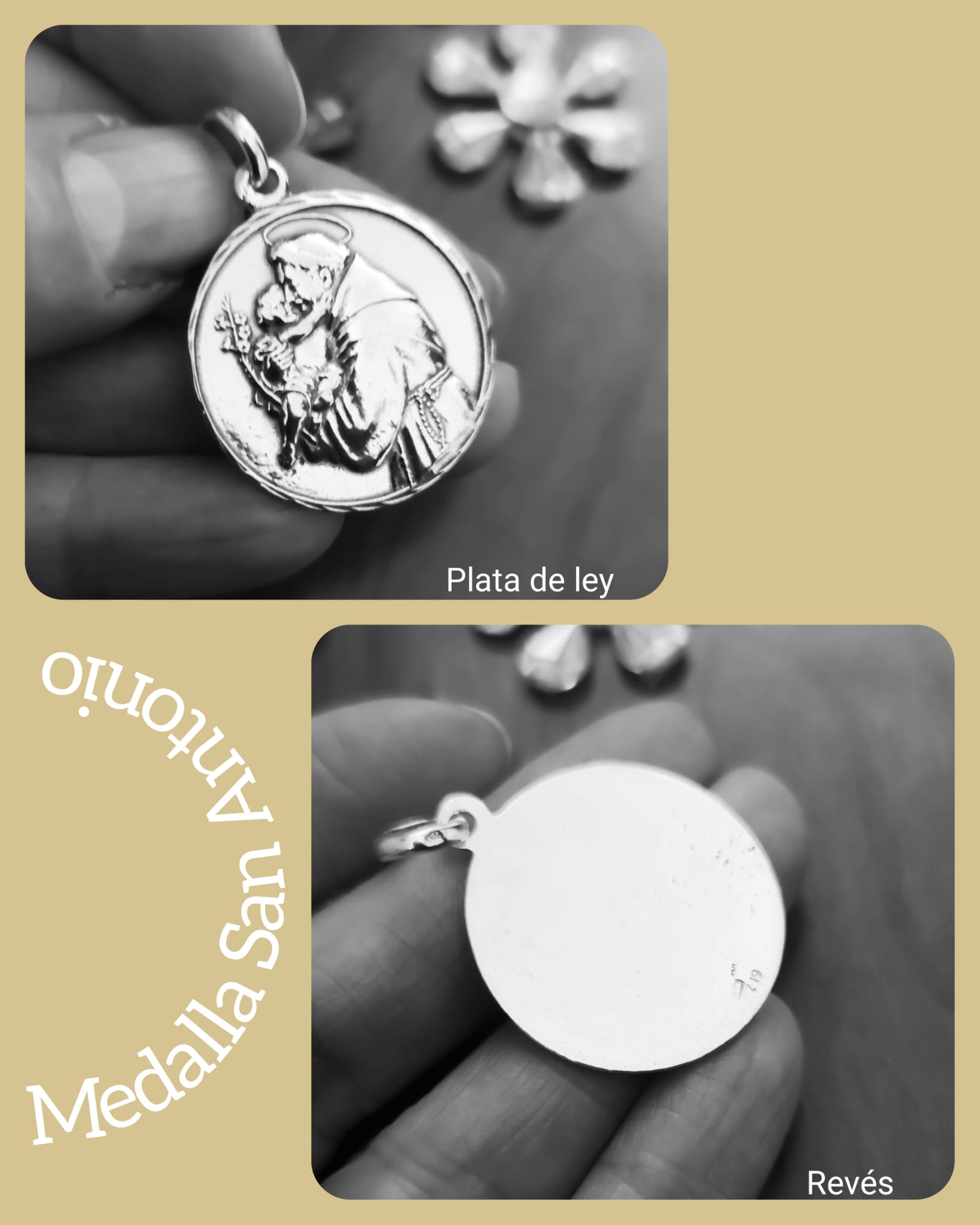 Colgante medalla San Antonio de Plata de ley 28 Mm. 3