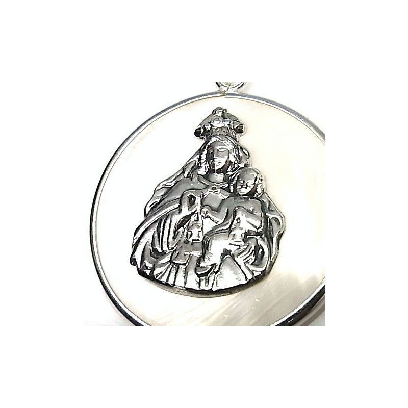 Colgante de Plata de ley y Nácar Virgen del Carmen 40 Mm. 1
