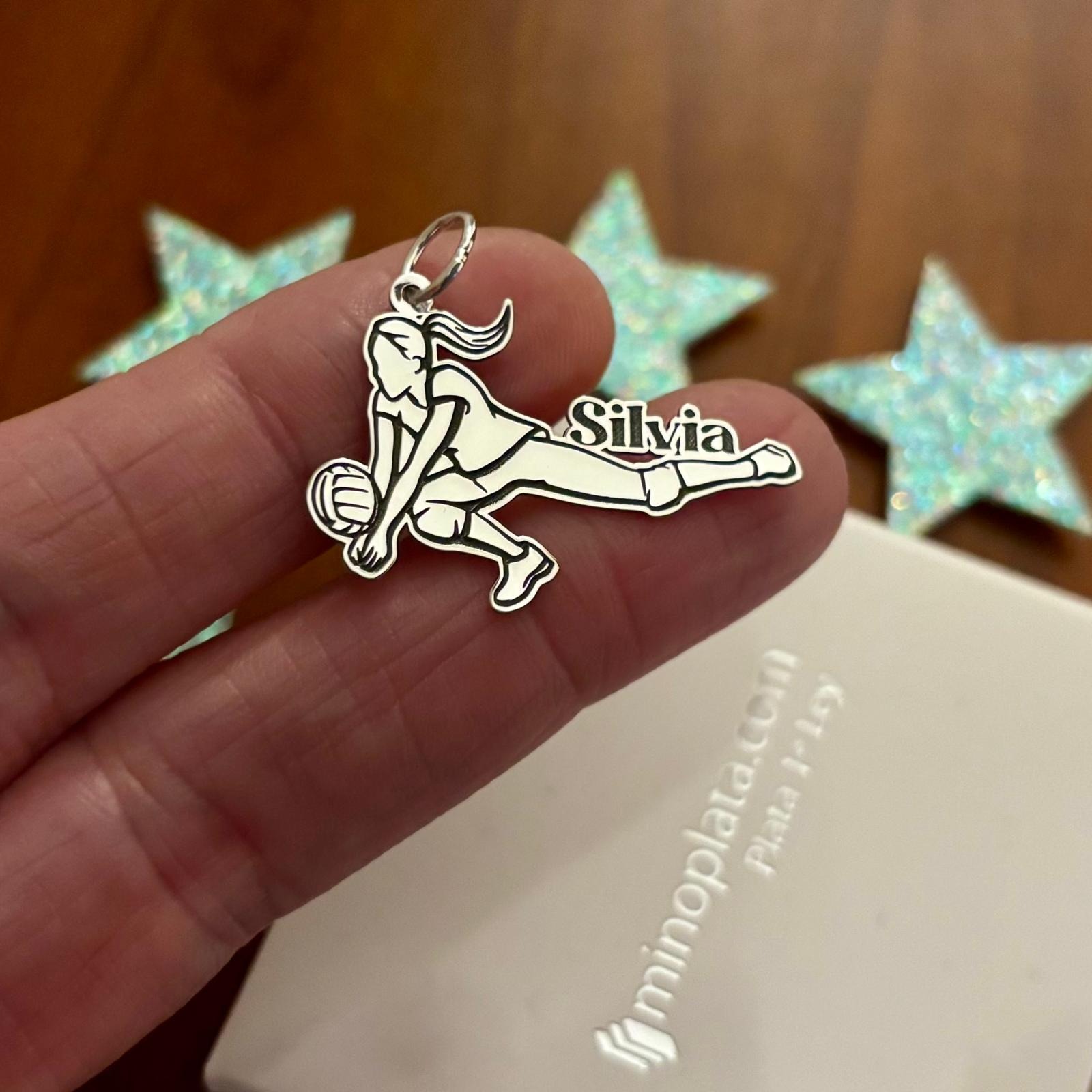 Colgante jugadora de Voleibol de Plata de ley personalizado con nombre 3