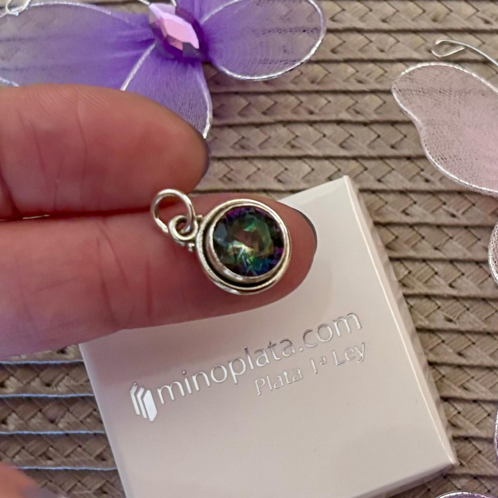 Colgante círculo de Plata de ley vieja con piedra natural Topacio Místico