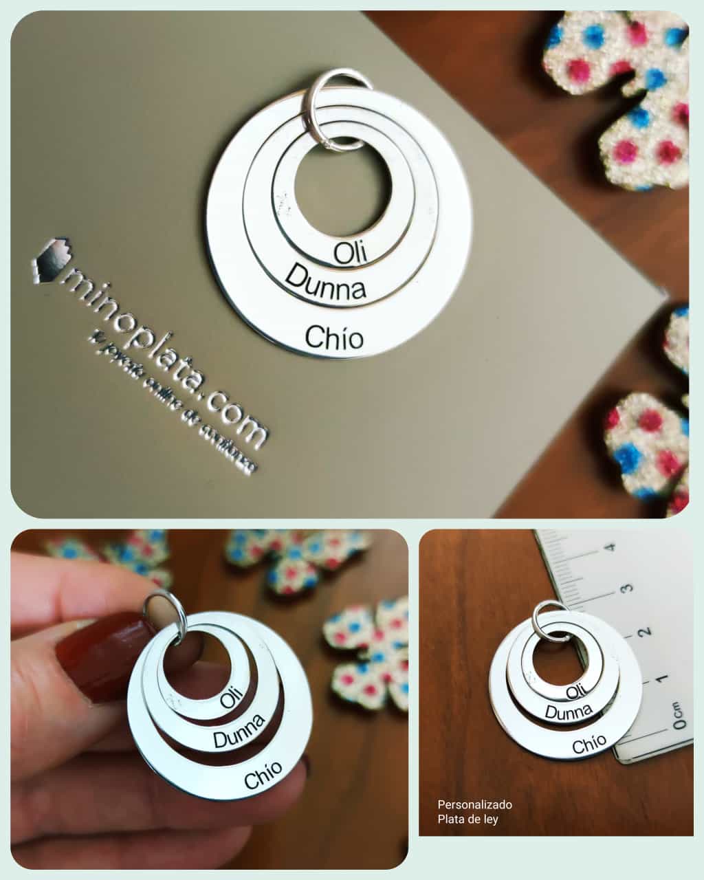 Colgante tres aros de Plata de ley personalizado 3