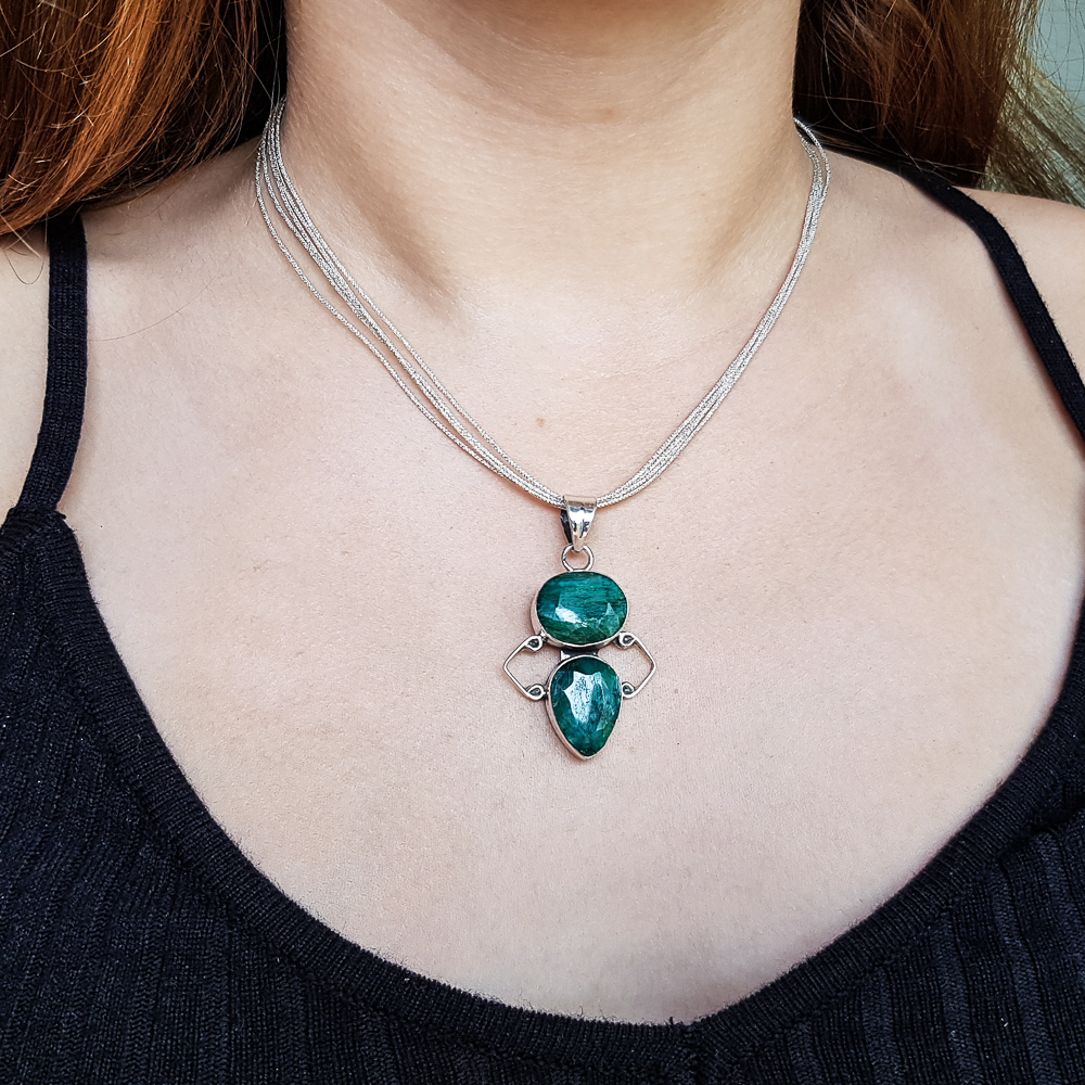 Colgante de Plata de ley y piedra Agatha verde 1