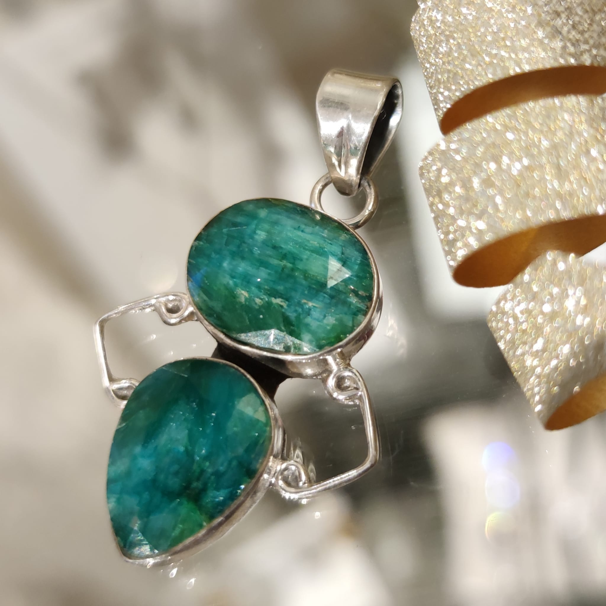 Colgante de Plata de ley y piedra Agatha verde 2