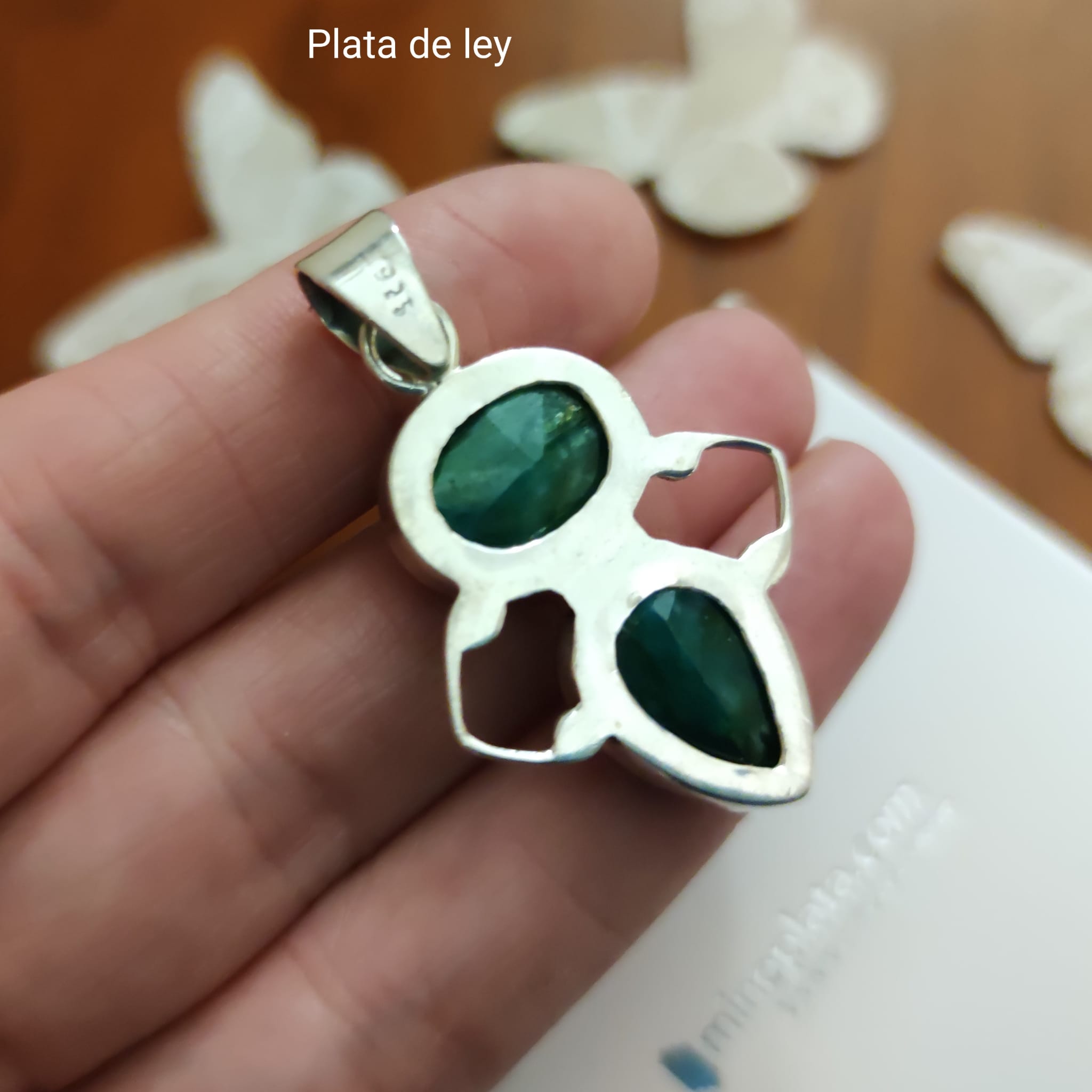 Colgante de Plata de ley y piedra Agatha verde 3