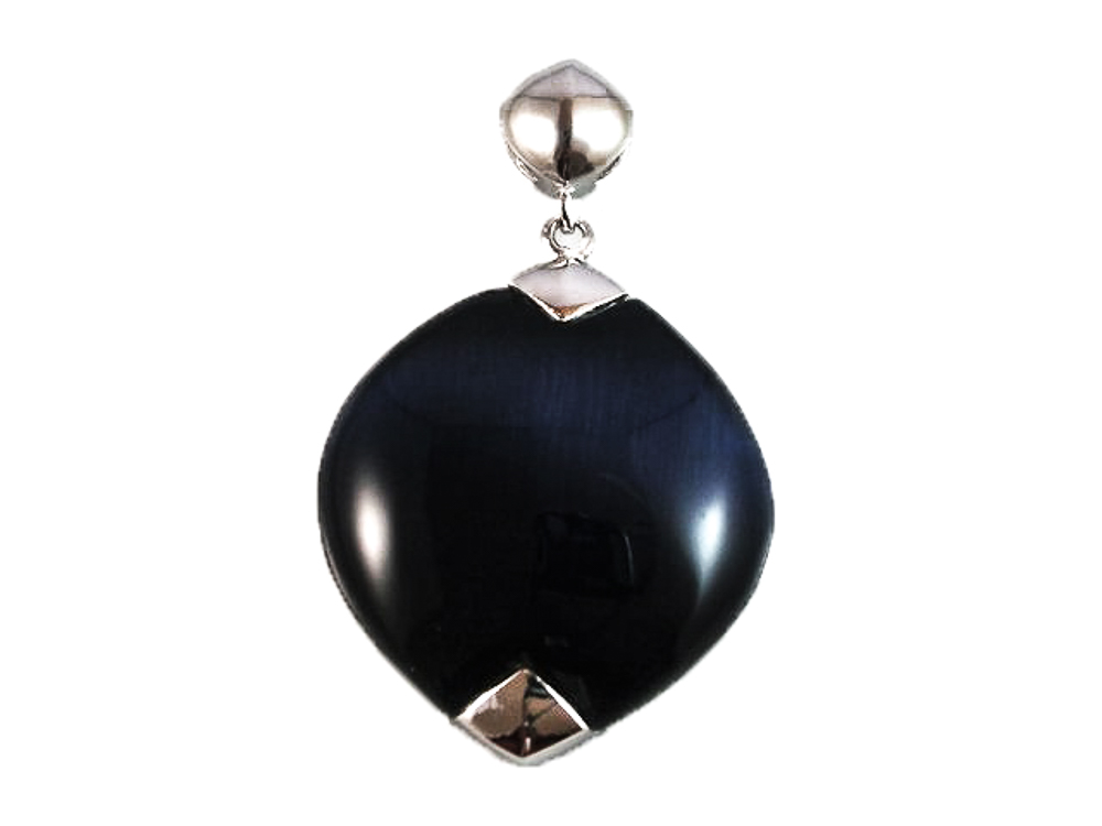 Colgante de Plata Rh con piedra azul oscuro Ojo de Gato