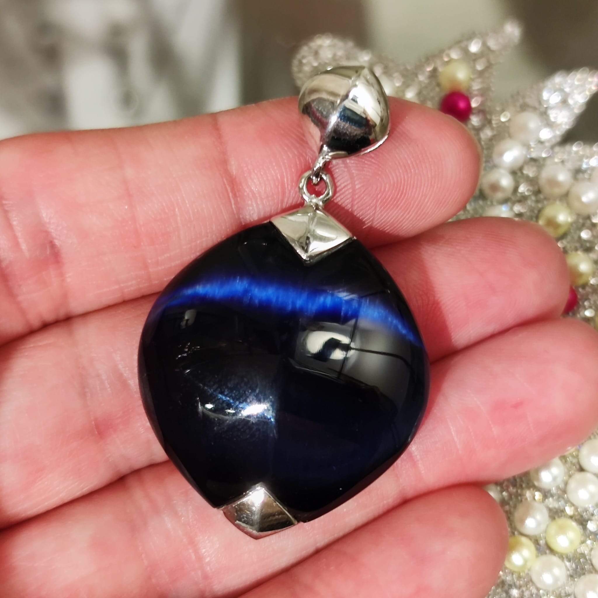 Colgante de Plata Rh con piedra azul oscuro Ojo de Gato 2
