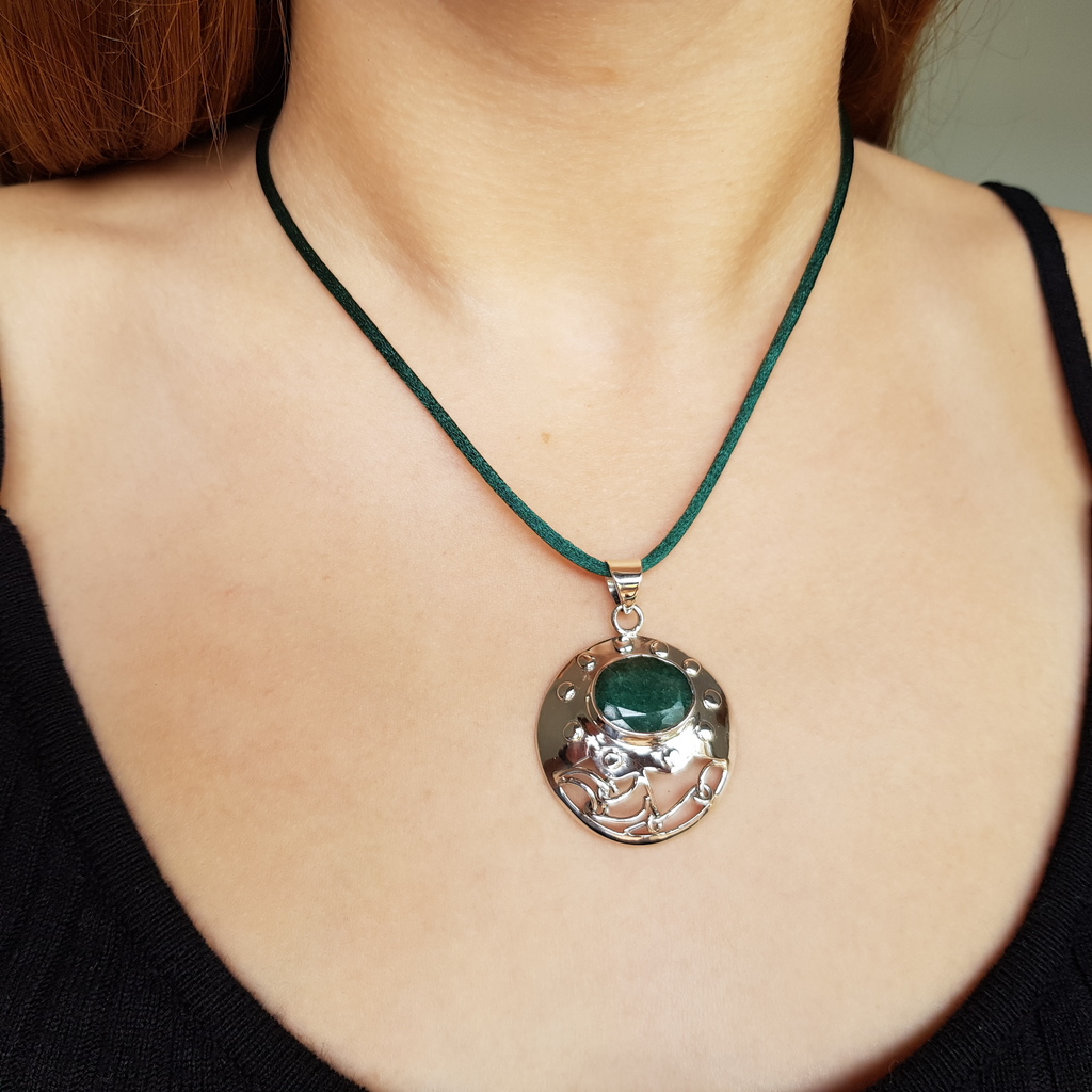 Colgante de Plata de ley con piedra Agatha verde 1
