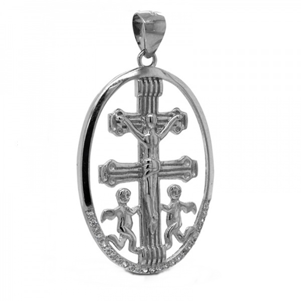 Medalla Cruz de Caravaca 20 mm de Plata rodiada con Circonitas