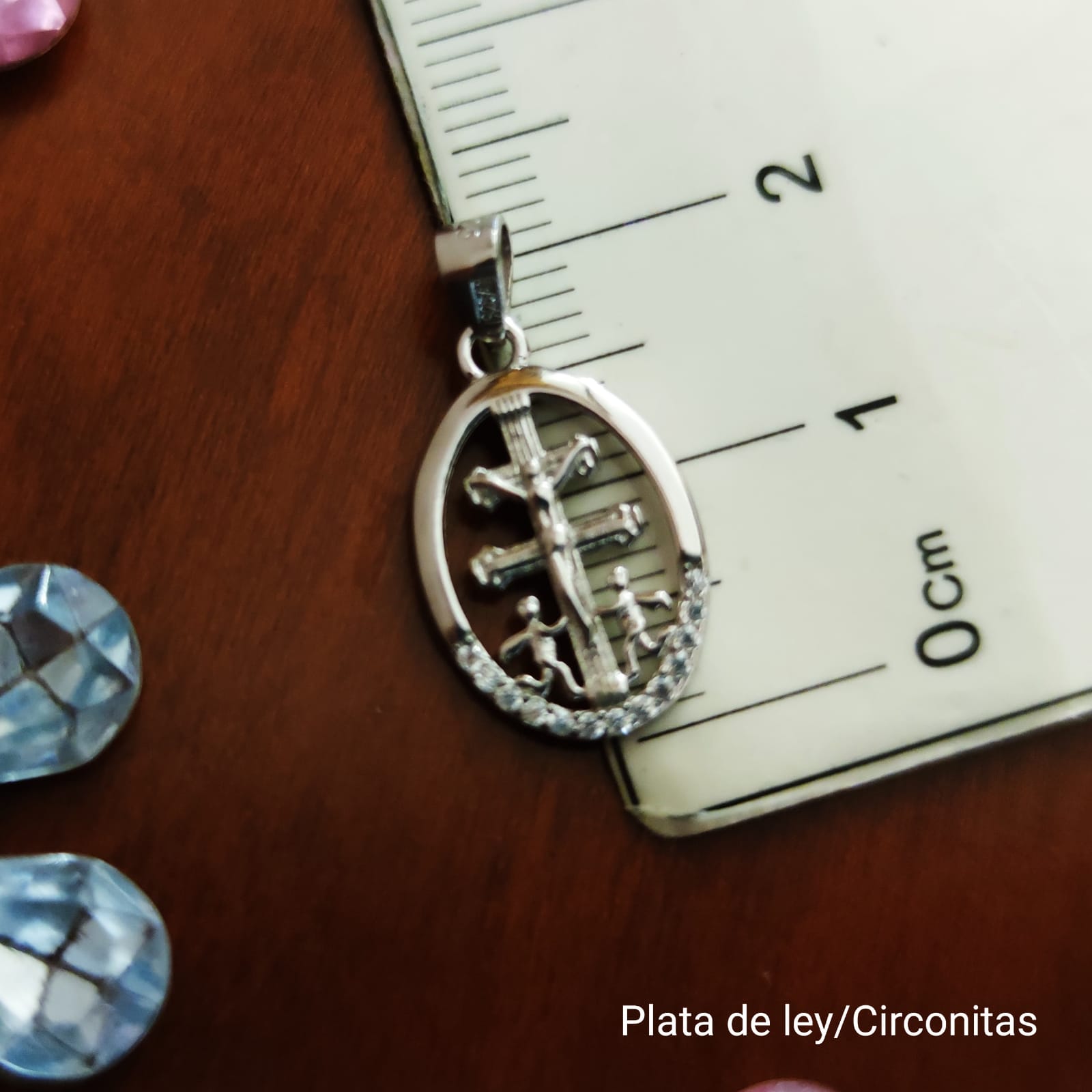 Medalla Cruz de Caravaca 20 mm de Plata rodiada con Circonitas 3