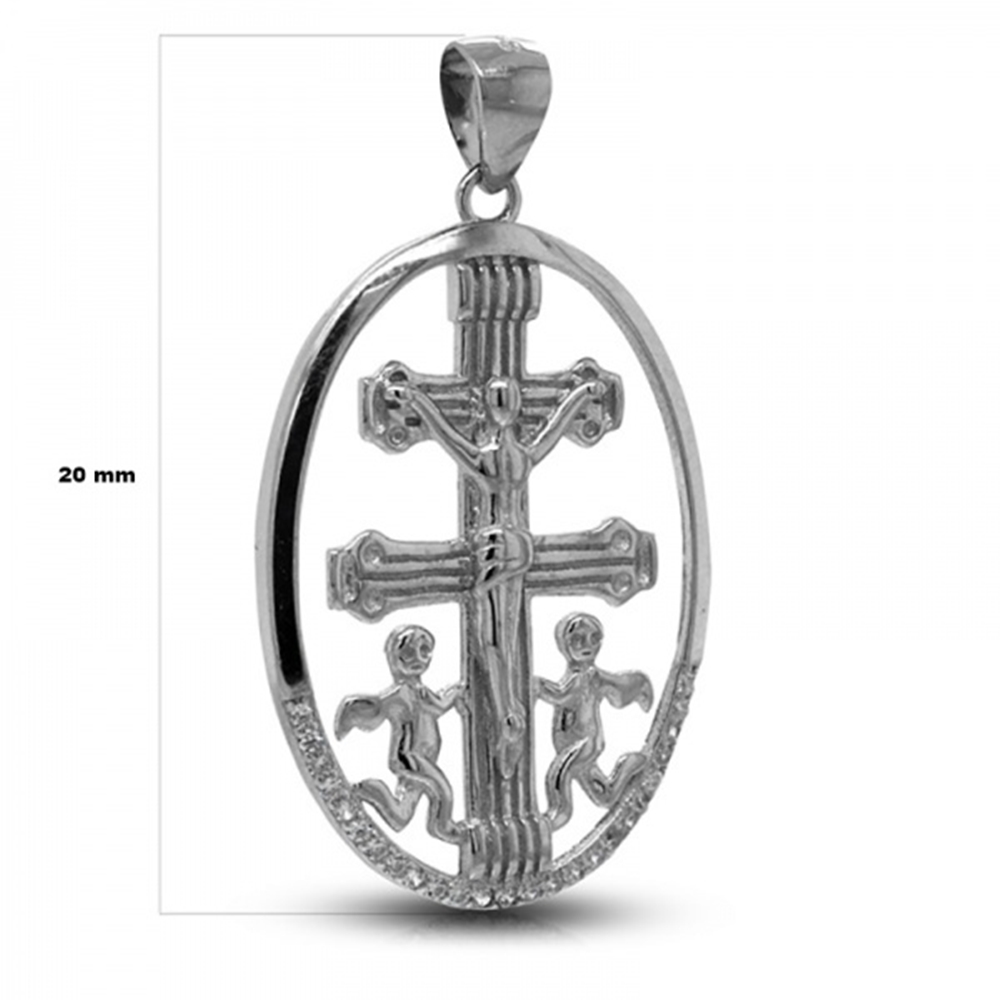 Medalla Cruz de Caravaca 20 mm de Plata rodiada con Circonitas 4