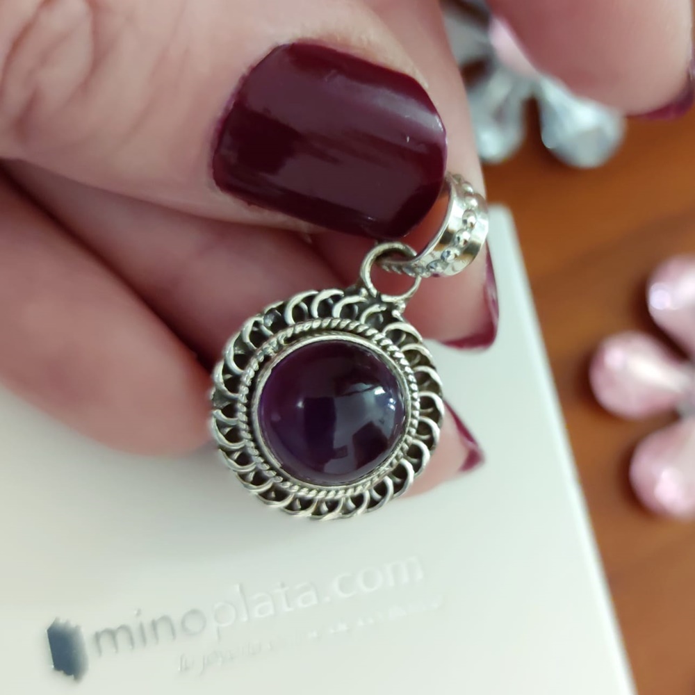 Colgante piedra Amatista en Plata de ley envejecida 1
