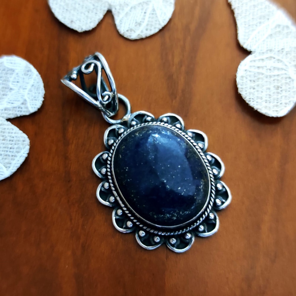 Colgante de Plata de ley envejecida y Piedra natural Lapislázuli