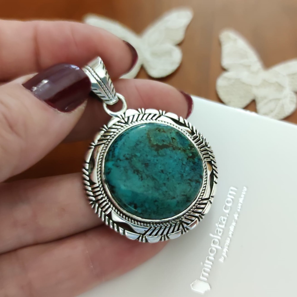 Colgante Plata de ley labrada con Piedra natural Turquesa 1