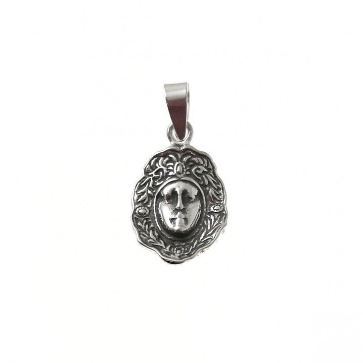 Colgante rostro de la Virgen del Rocío de Plata envejecida