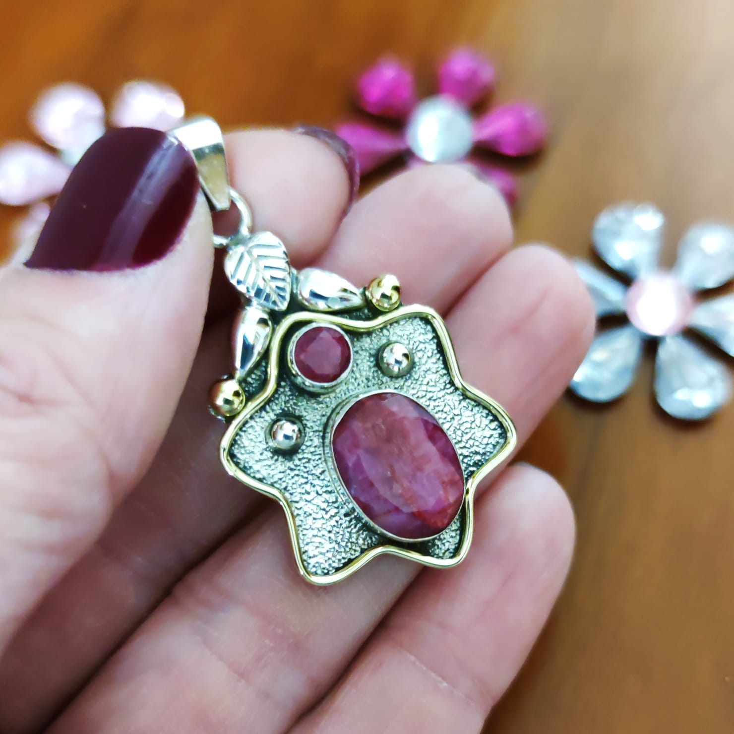 Colgante de Plata de ley con piedra Rubí rosa 2