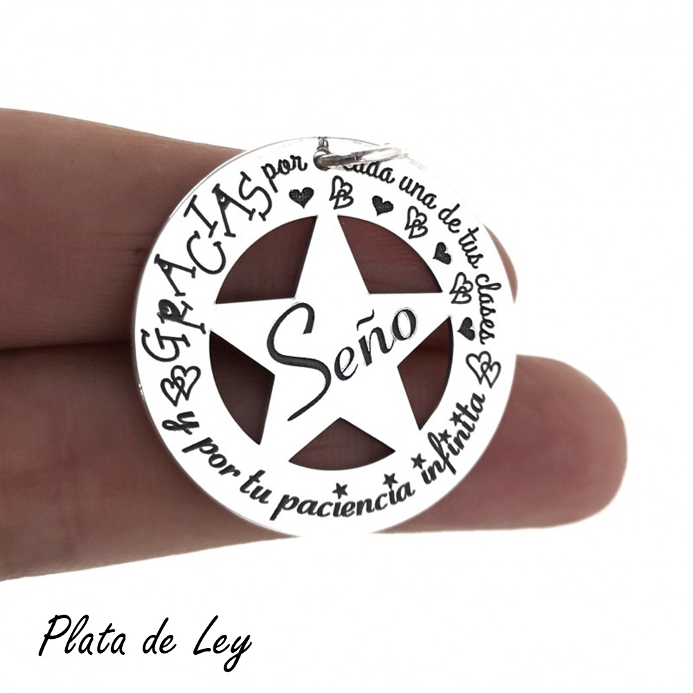 Colgante estrella de Plata con mensaje para la seño 1
