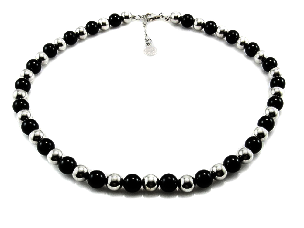 Gargantilla de Plata con Bolas Plata y Negras 8 Mm.