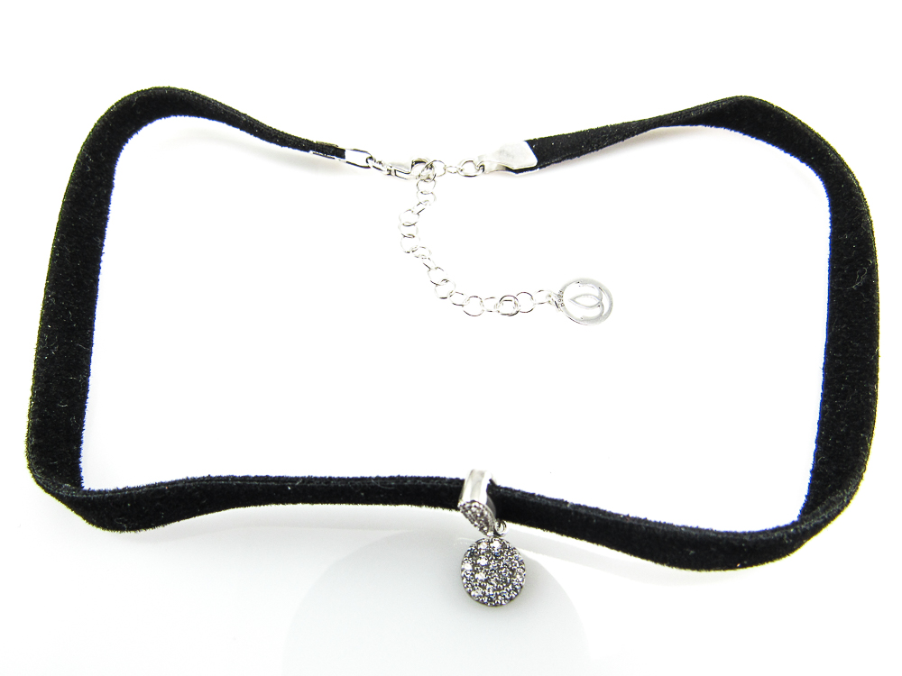 Gargantilla choker terciopelo y colgante de Plata y Circonitas