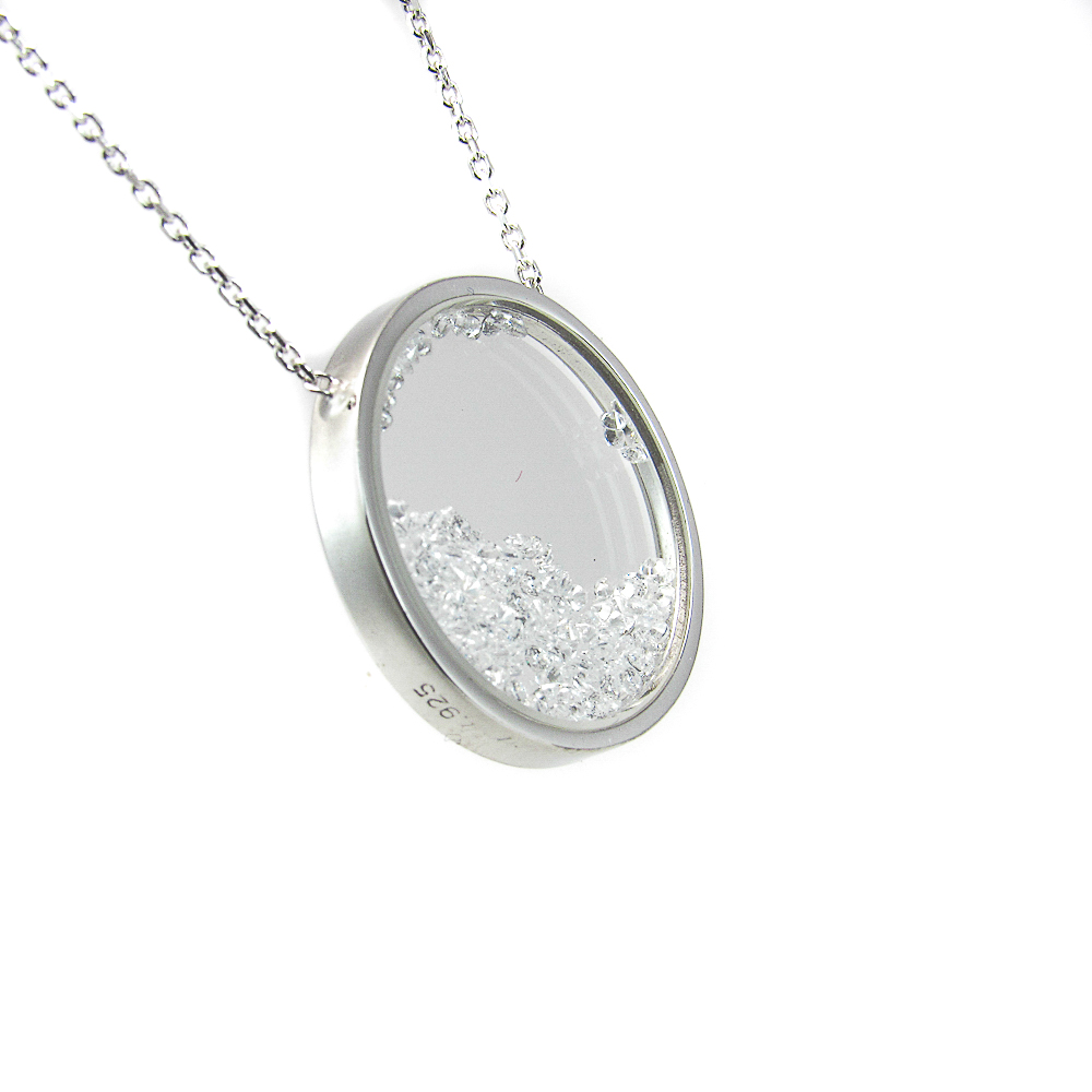 Gargantilla círculo de cristal con arena transparente de Plata