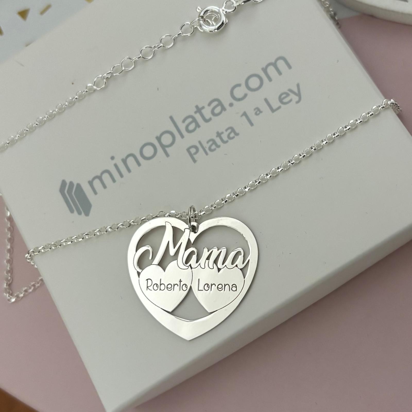 Gargantilla Mamá 2 Corazones personalizados nombre de Plata 1