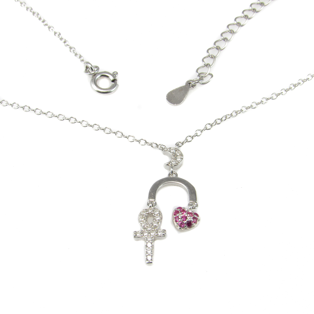 Gargantilla cruz egipcia con luna y corazón de Plata para mujer