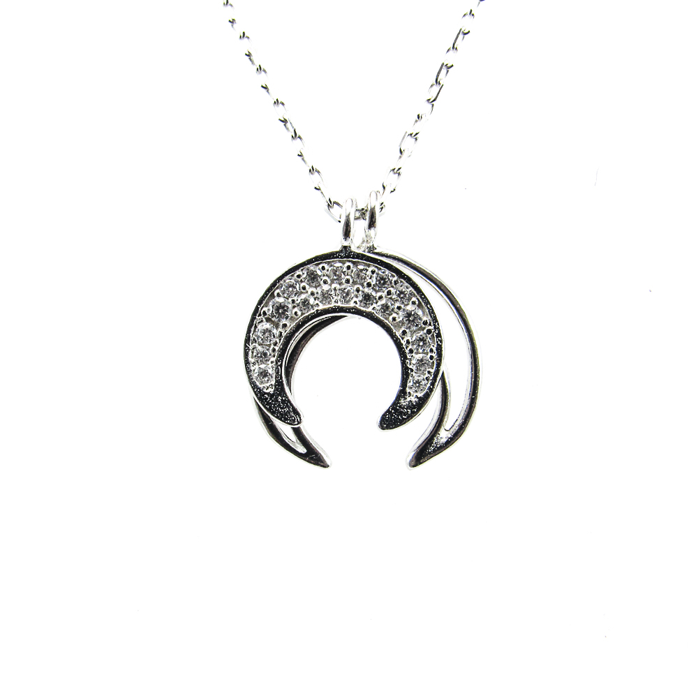 Collar para mujer doble luna de Plata de ley y Circonitas