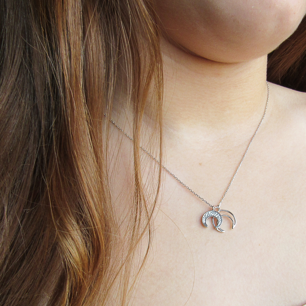 Collar para mujer doble luna de Plata de ley y Circonitas 1