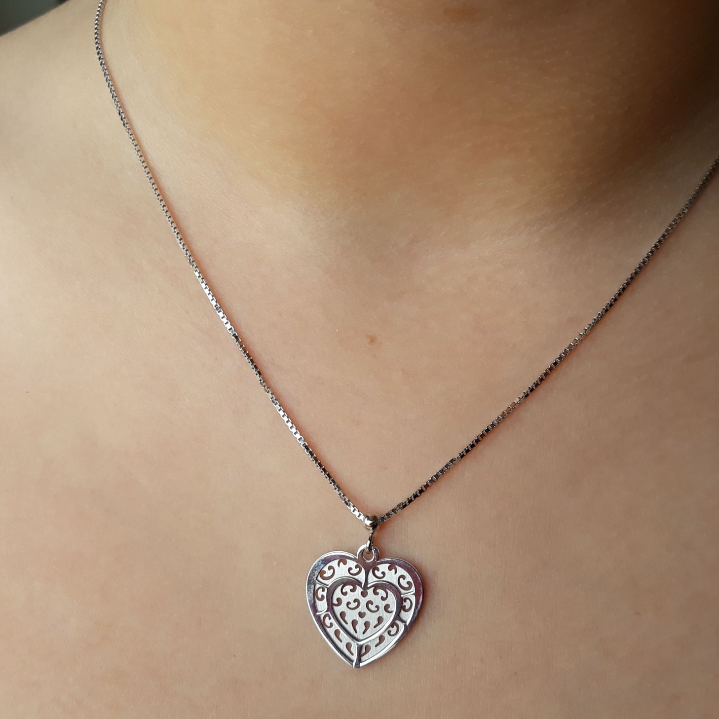 Gargantilla corazón doble de Plata de ley rodiada 2