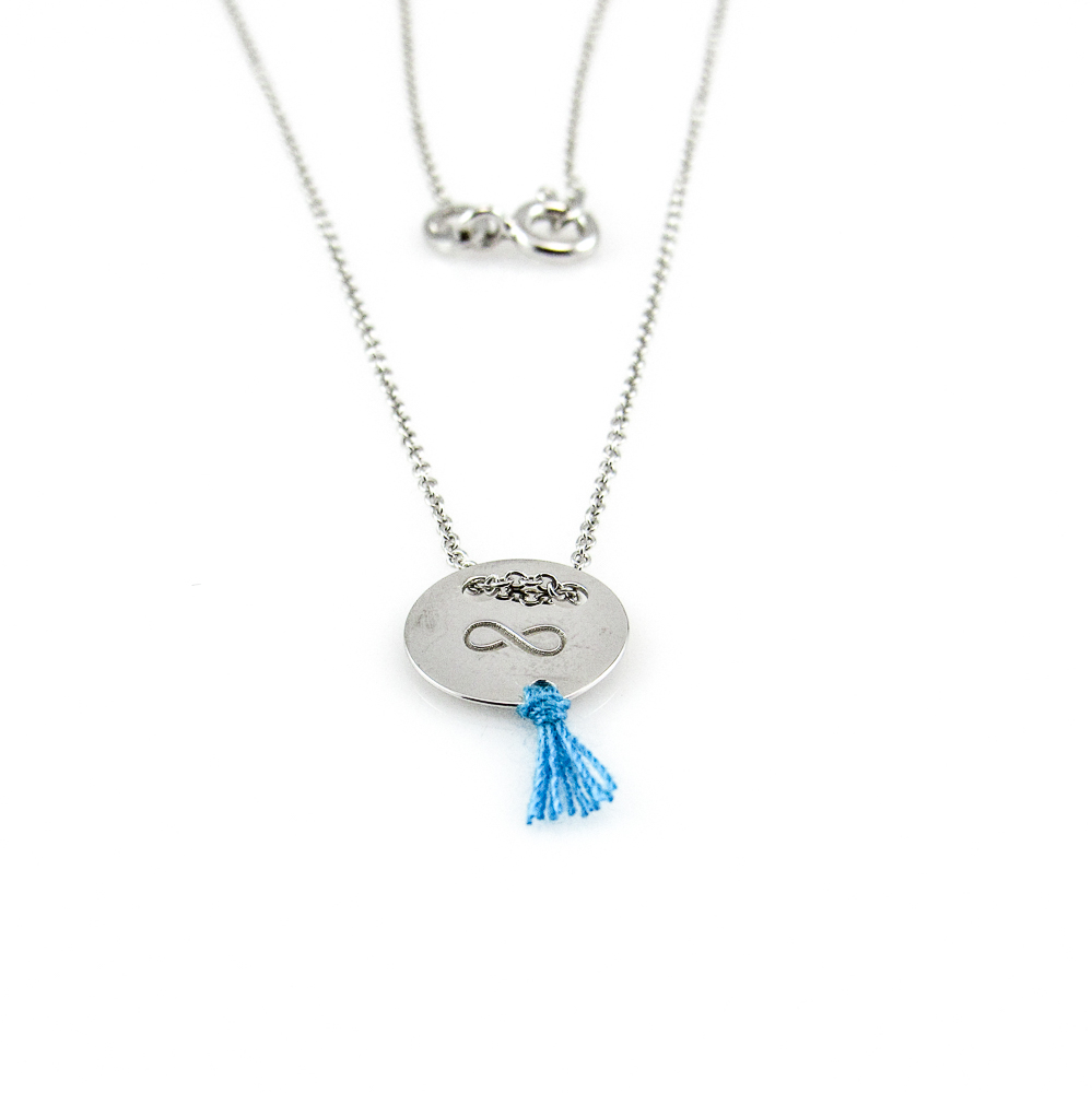 Gargantilla infinito de Plata con pompón azul