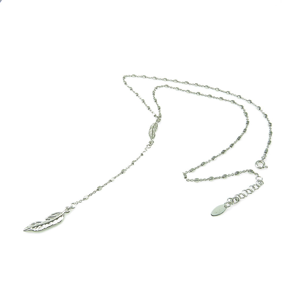 Gargantilla corbata pluma de Plata de ley rodiada