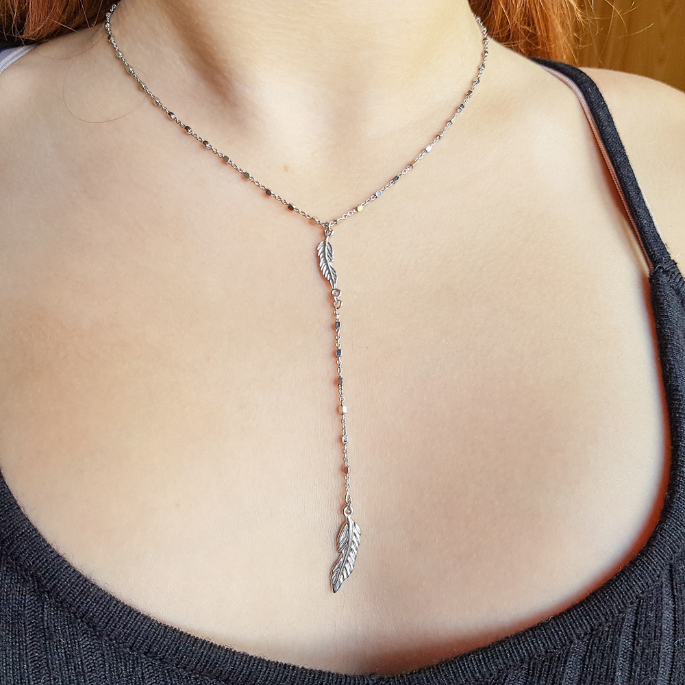 Gargantilla corbata pluma de Plata de ley rodiada 1