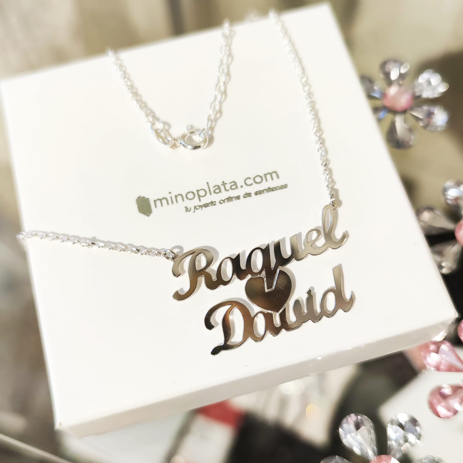 Gargantilla personalizada 2 nombres + corazón de Plata de ley 1