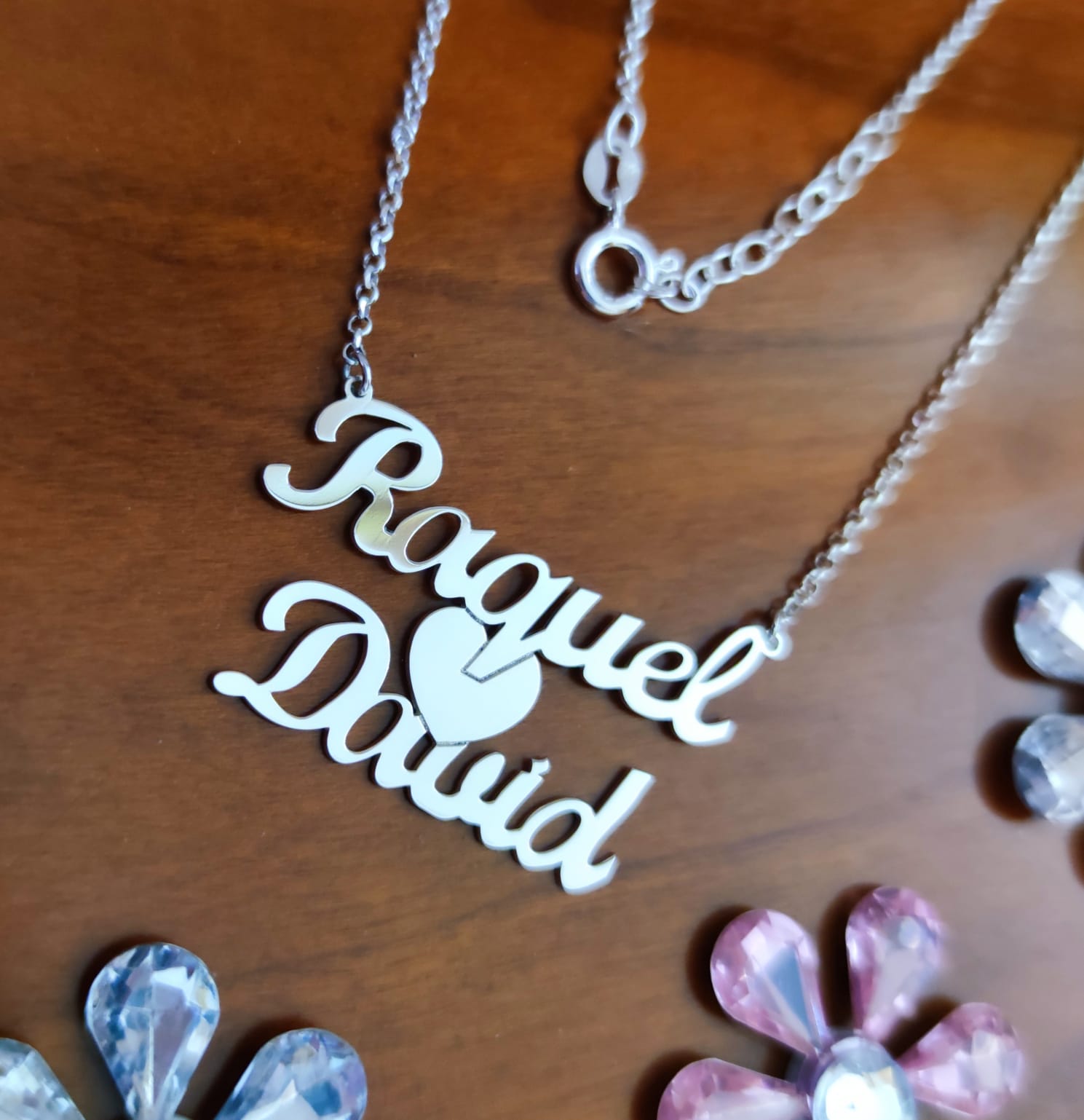 Gargantilla personalizada 2 nombres + corazón de Plata de ley 2