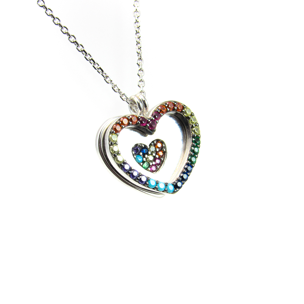 Gargantilla doble corazón multicolor de Plata de ley rodiada 1