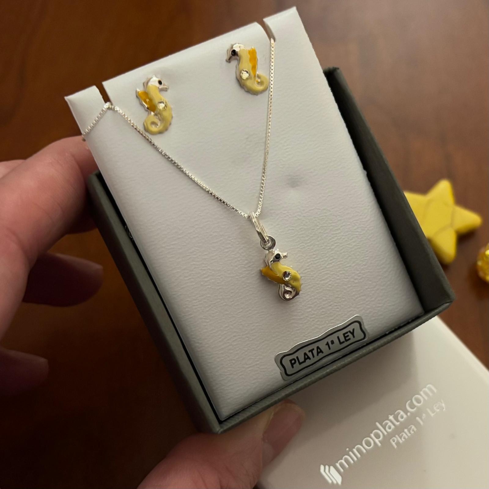 Conjunto de Pendientes y Gargantilla caballitos de mar en Plata de ley 925 1