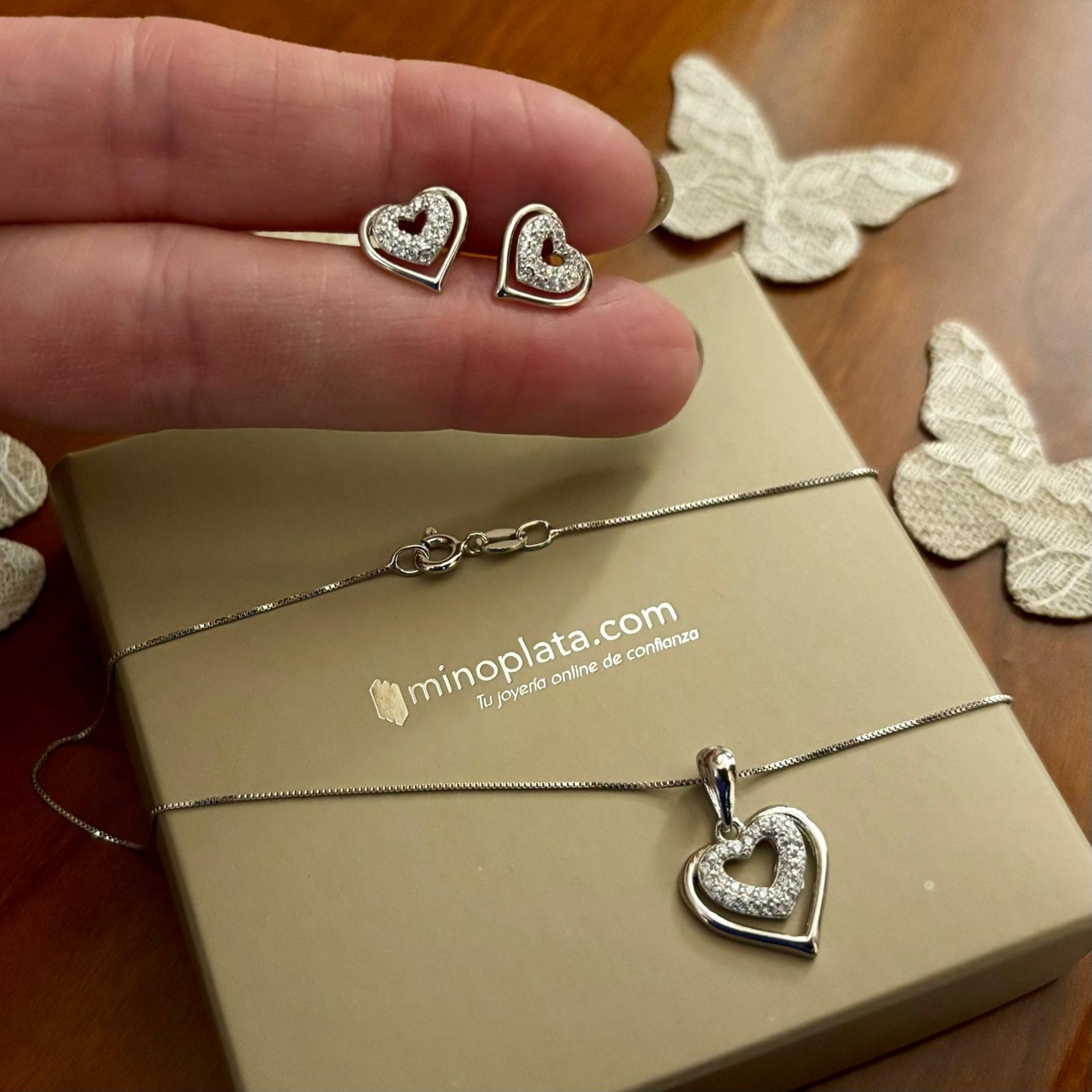 Conjunto corazones de Plata de ley rodiada y Circonitas 2