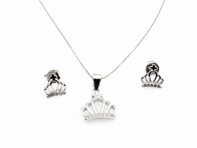 Conjunto coronas Pendientes y Gargantilla de Plata y Circonitas