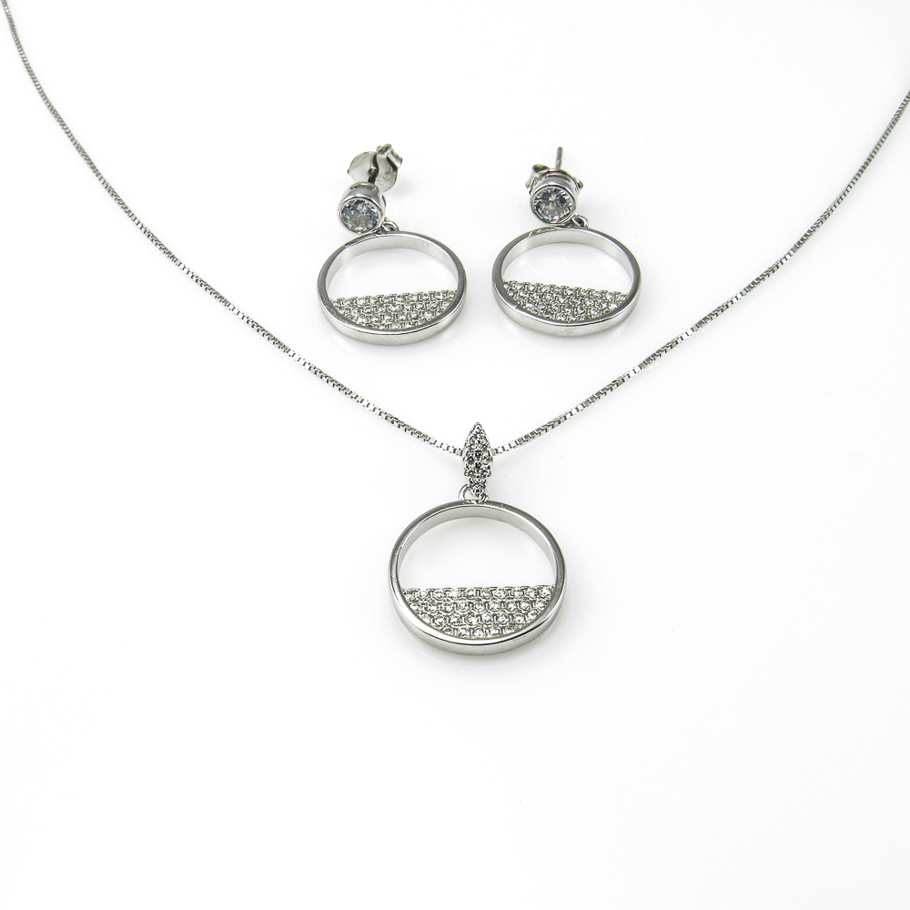 Juego Pendientes y Collar círculo de Plata y Circonitas micro