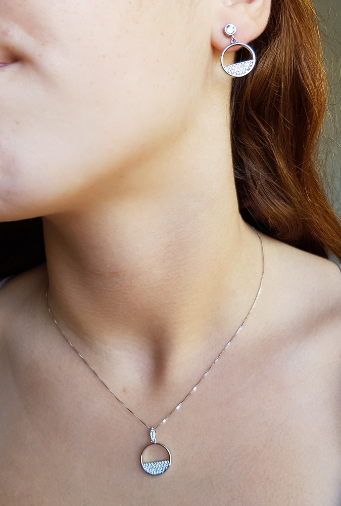 Juego Pendientes y Collar círculo de Plata y Circonitas micro 1