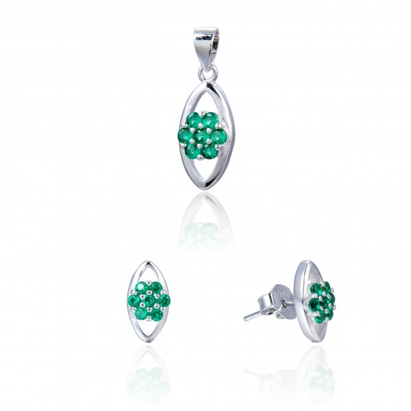 Juego Pendientes y Gargantilla de Plata rodio y Circonitas verde