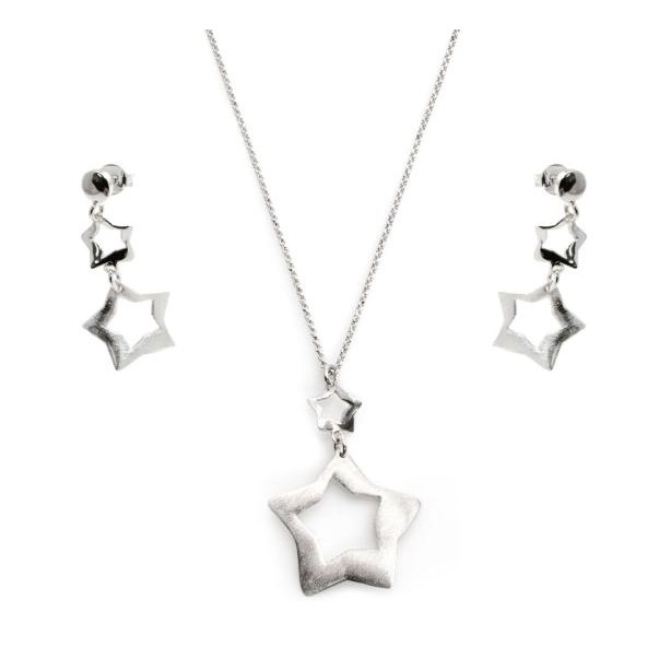 Aderezo Pendientes y Collar estrella de Plata de ley mate-brillo