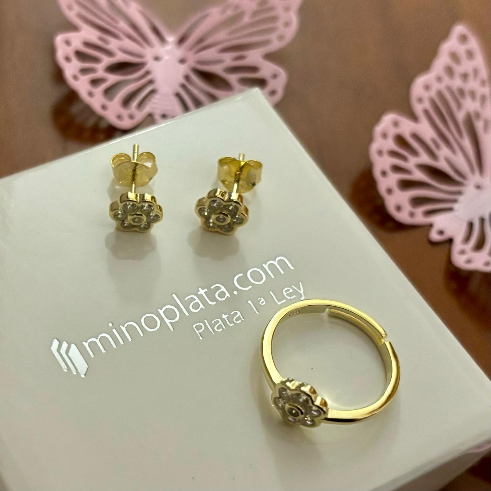 Conjunto infantil flor de Plata de ley chapada en Oro con Circonitas 2