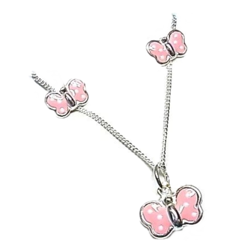 Conjunto Pendientes y Gargantilla mariposas rosas de Plata niña