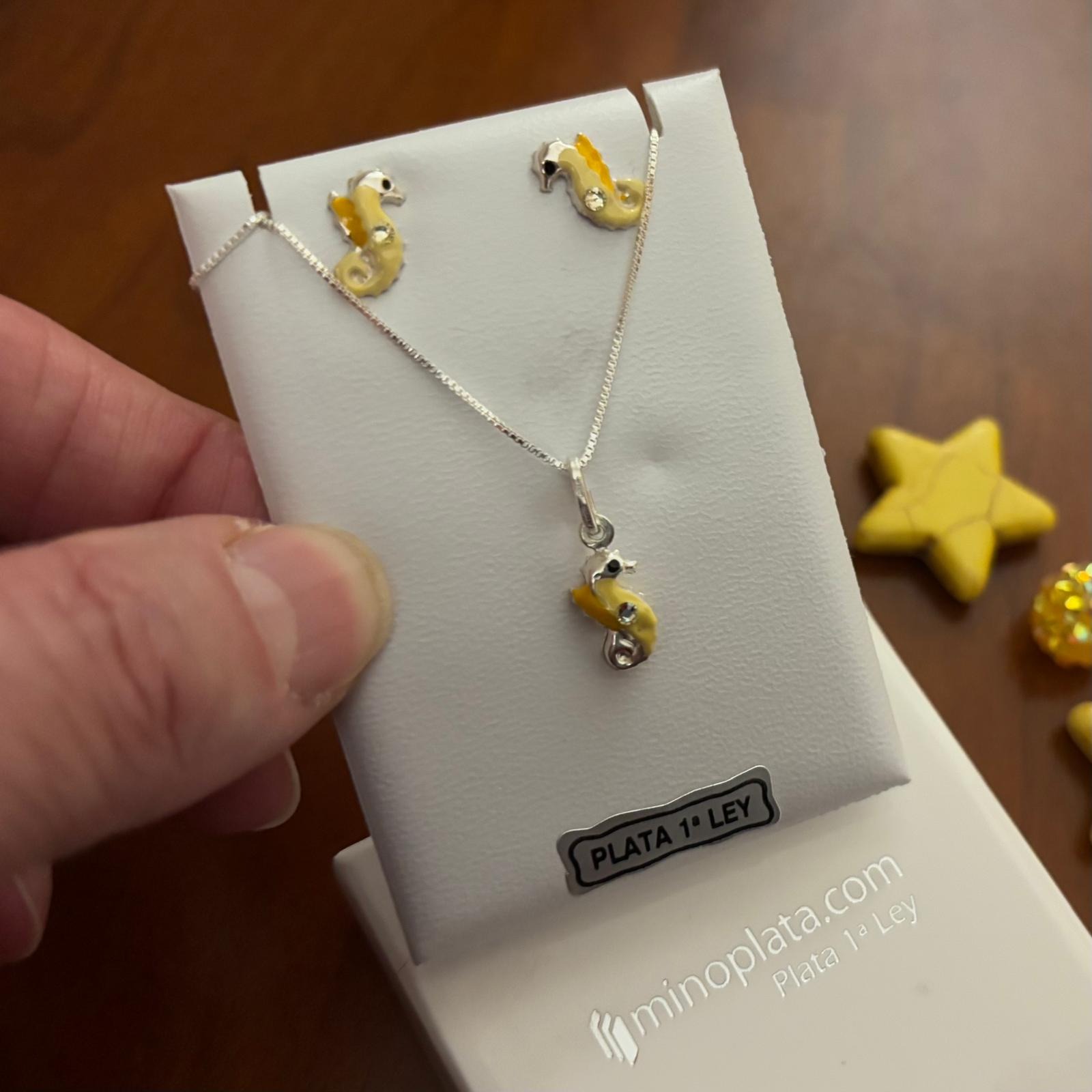 Conjunto de Pendientes y Gargantilla caballitos de mar en Plata de ley 925
