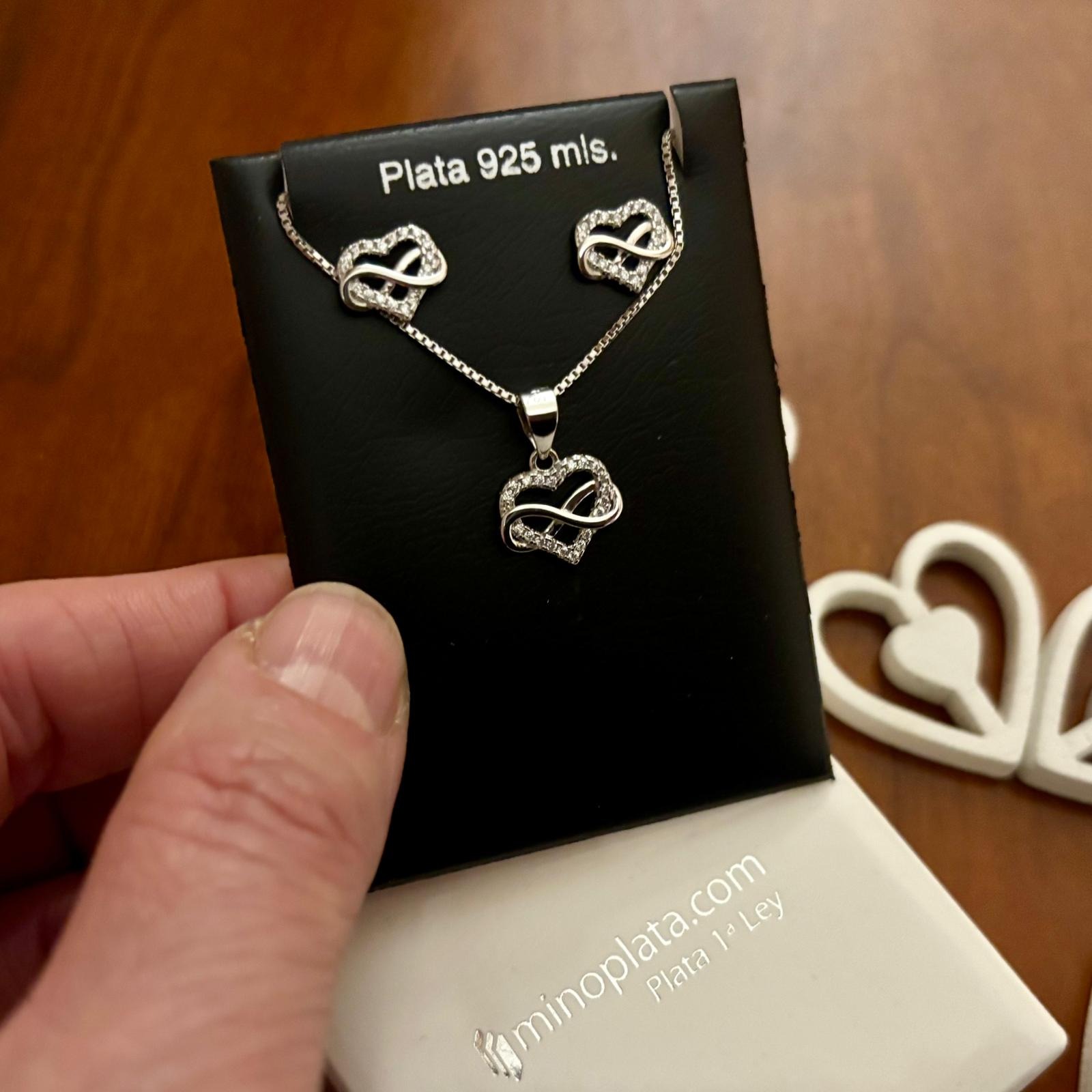 Juego Pendientes y Gargantilla corazón e infinito Plata y Circonitas 1