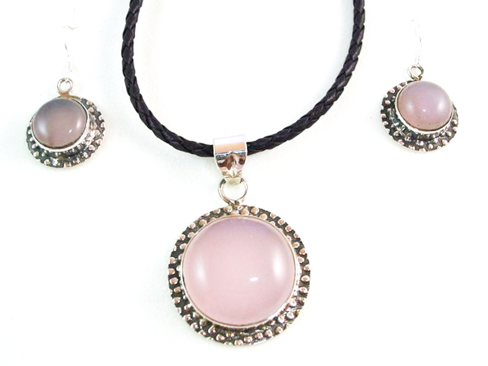 Conjunto Pendientes y Gargantilla cuarzo rosa y Plata de ley