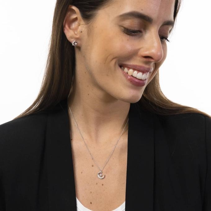 Conjunto de Pendientes y Gargantilla luna con estrella de Plata rodio y Circonitas 3