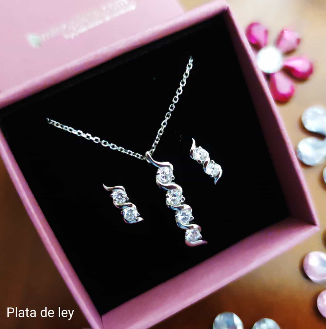 Conjunto de Pendientes con Gargantilla de Plata y Circonitas 1